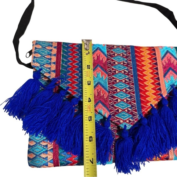 Ethnic Boho Large Clutch Suede Wristlet Bag Handmade Embroidery Tassels Indi NEW - Picture 10 of 13